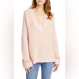 Joie Nebi V-Neck Wool Blend Sweater in Rose Marble NWT Size L